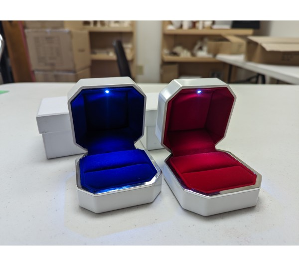 White LED Ring Box with Ribbon 3" x 3" x 2"